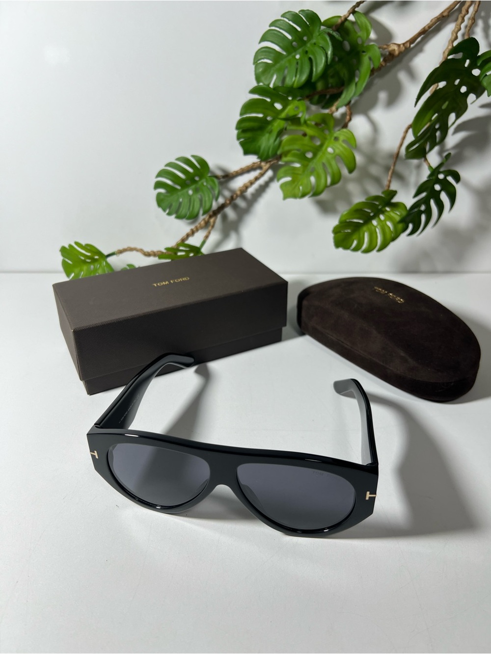 Tom Ford Black Shield Sunglasses with Gold Accents